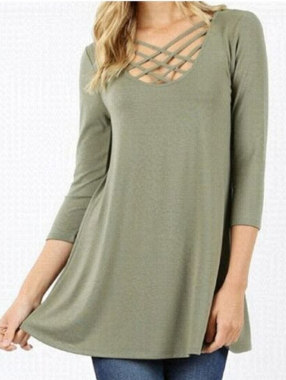 ZENANA 3/4 Sleeve Green Tunic Top Size Medium NWT